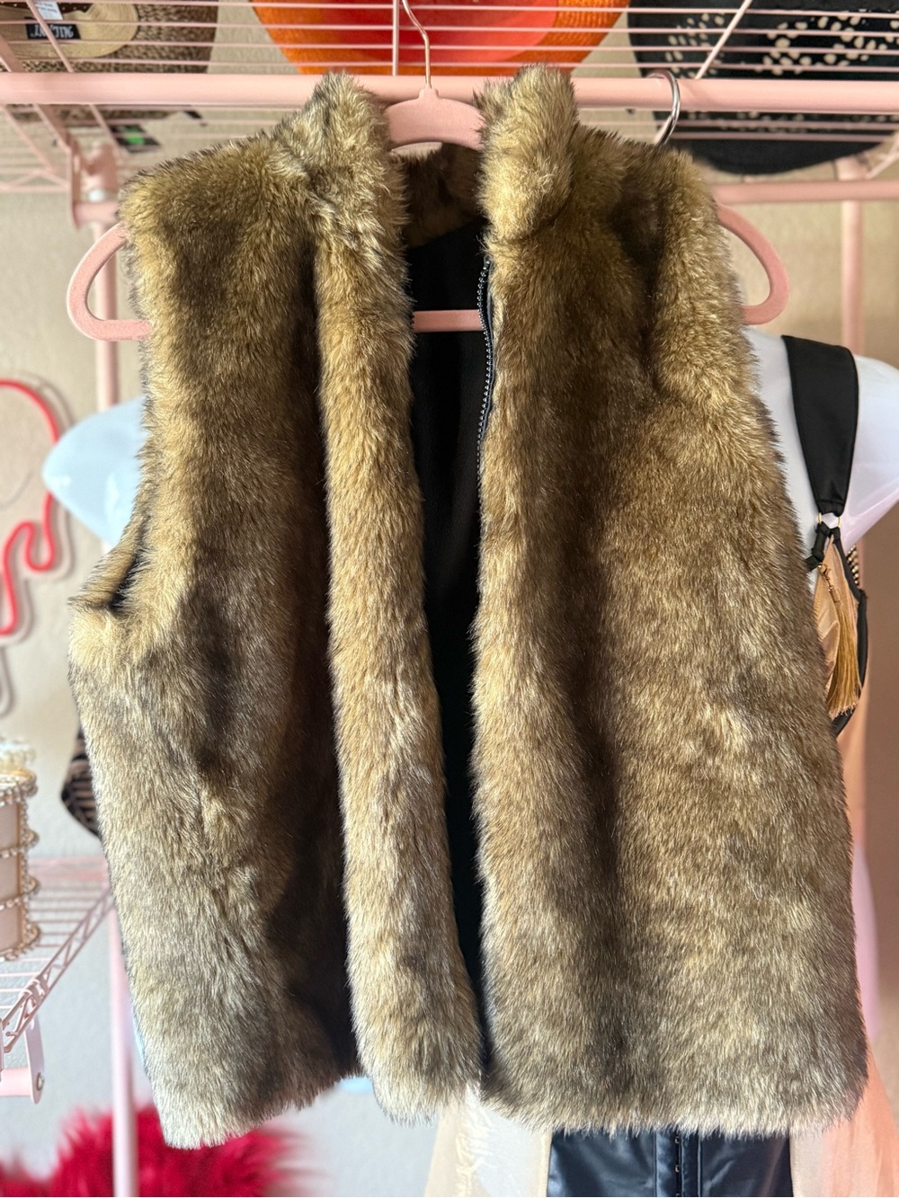 abercrombie Faux Fur Coat in Warm Brown